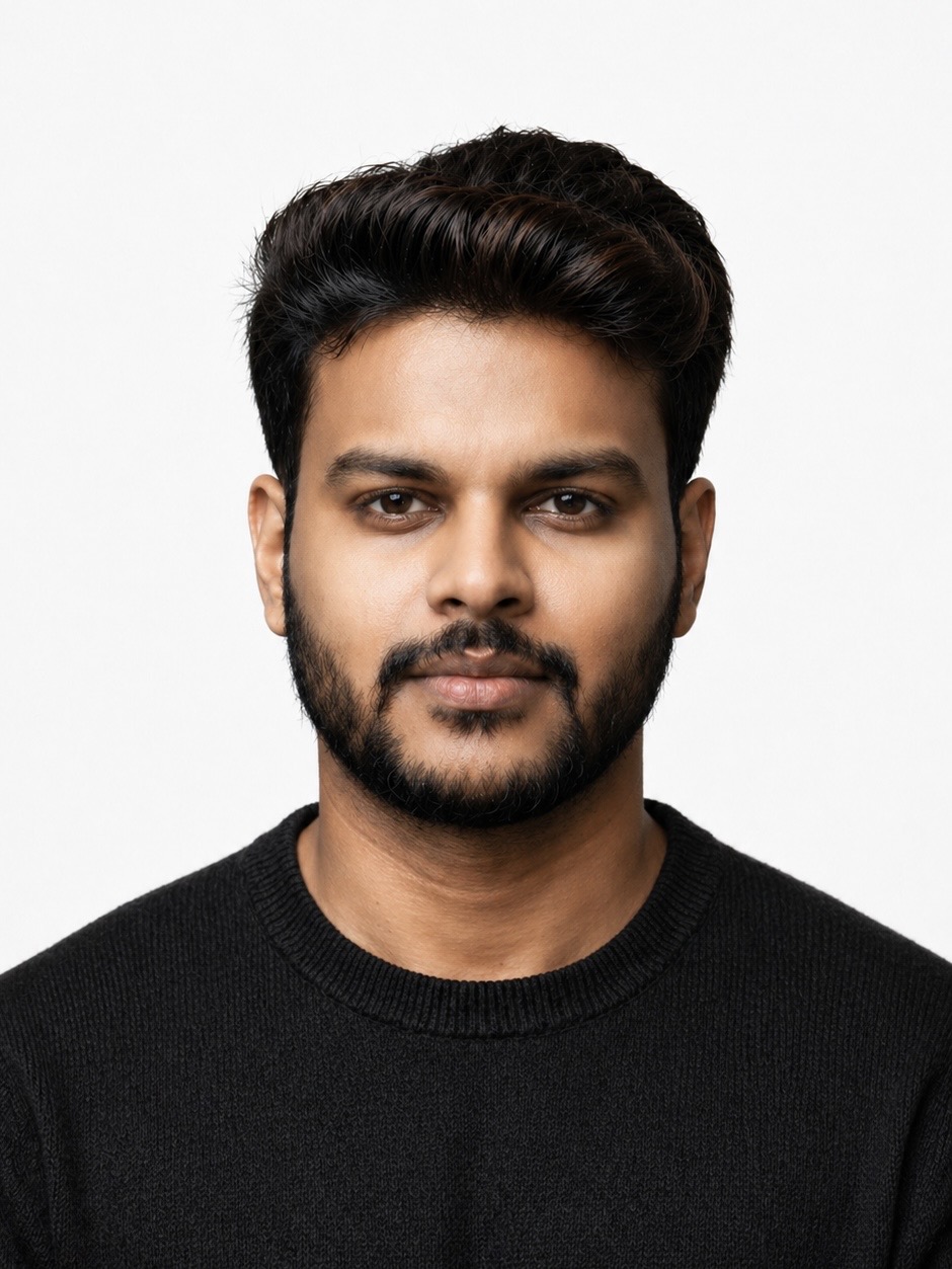Portrait of Samagnkumar Sripathi wearing a black sweater