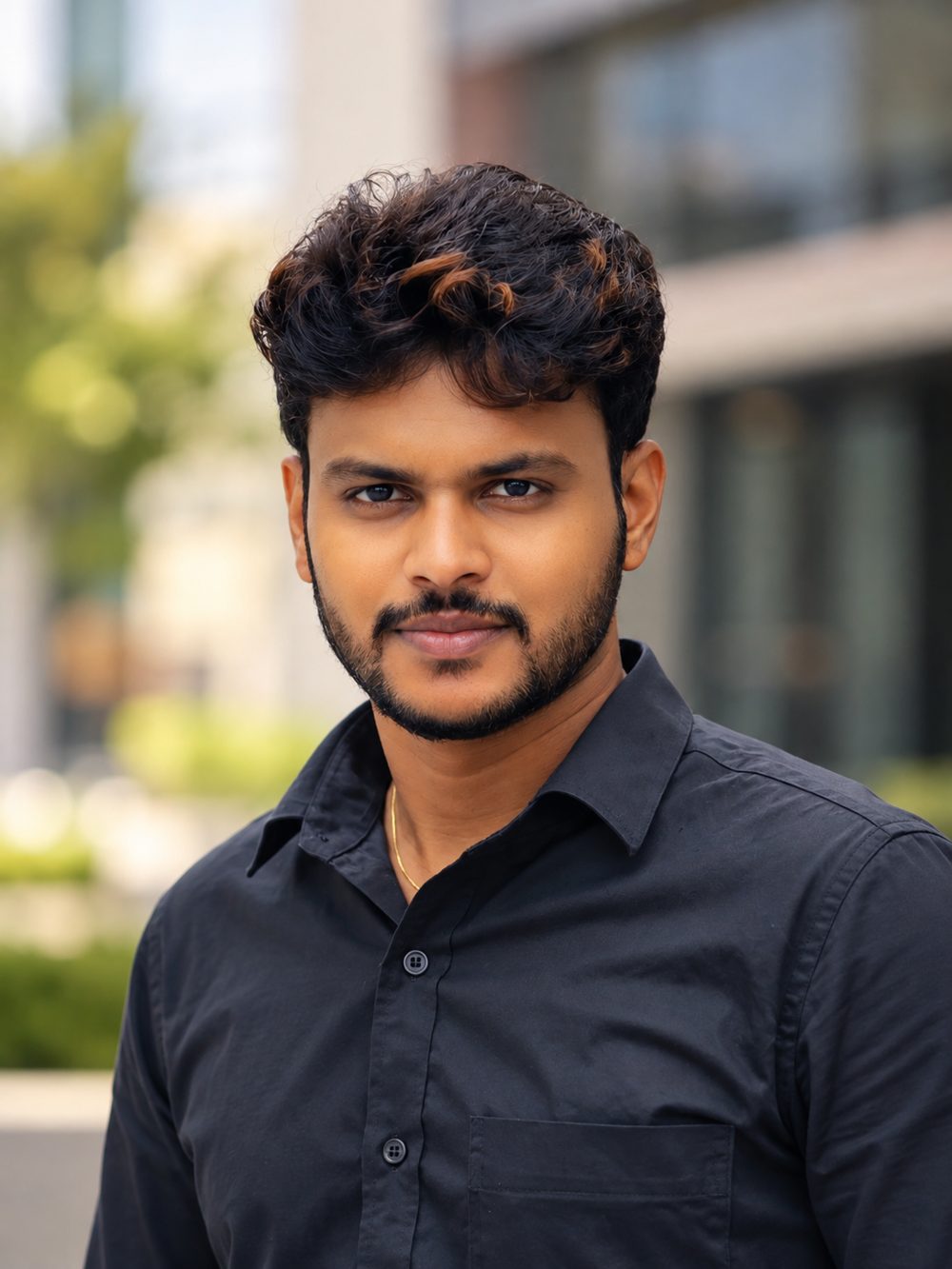 Portrait of Samagnkumar Sripathi wearing a black shirt